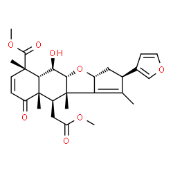 ChemSpider 2D Image | Methyl (2R,3aR,4aR,5R,5aR,6S,9aS,10R,10aS)-2-(3-furyl)-5-hydroxy-10-(2-methoxy-2-oxoethyl)-1,6,9a,10a-tetramethyl-9-oxo-3,3a,4a,5,5a,6,9,9a,10,10a-decahydro-2H-cyclopenta[b]naphtho[2,3-d]furan-6-carbo
xylate | C28H34O8
