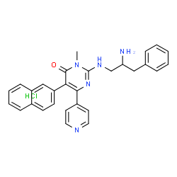 ChemSpider 2D Image | 2-[(2-Amino-3-phenylpropyl)amino]-3-methyl-5-(2-naphthyl)-6-(4-pyridinyl)-4(3H)-pyrimidinone hydrochloride (1:1) | C29H28ClN5O