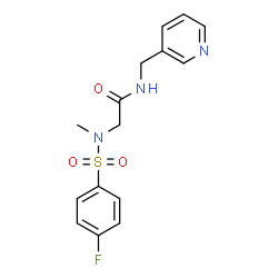 ChemSpider 2D Image | N~2~-[(4-Fluorophenyl)sulfonyl]-N~2~-methyl-N-(3-pyridinylmethyl)glycinamide | C15H16FN3O3S