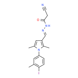 ChemSpider 2D Image | 2-Cyano-N'-{(E)-[1-(4-iodo-3-methylphenyl)-2,5-dimethyl-1H-pyrrol-3-yl]methylene}acetohydrazide | C17H17IN4O
