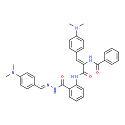 ChemSpider 2D Image | N-{(1Z)-3-{[2-({(2E)-2-[4-(Dimethylamino)benzylidene]hydrazino}carbonyl)phenyl]amino}-1-[4-(dimethylamino)phenyl]-3-oxo-1-propen-2-yl}benzamide | C34H34N6O3