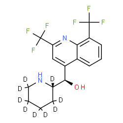 ChemSpider 2D Image | (R)-[2,8-Bis(trifluoromethyl)-4-quinolinyl][(2S)-(2,3,3,4,4,5,5,6,6-~2~H_9_)-2-piperidinyl]methanol | C17H7D9F6N2O