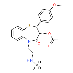 ChemSpider 2D Image | (2R,3R)-2-(4-Methoxyphenyl)-5-{2-[(~2~H_3_)methylamino]ethyl}-4-oxo-2,3,4,5-tetrahydro-1,5-benzothiazepin-3-yl acetate | C21H21D3N2O4S