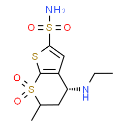 ChemSpider 2D Image | (4R)-4-(Ethylamino)-6-methyl-5,6-dihydro-4H-thieno[2,3-b]thiopyran-2-sulfonamide 7,7-dioxide | C10H16N2O4S3