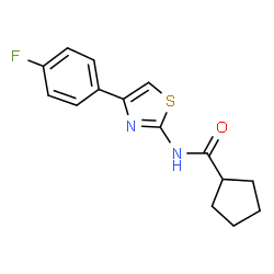 ChemSpider 2D Image | N-[4-(4-Fluorophenyl)-1,3-thiazol-2-yl]cyclopentanecarboxamide | C15H15FN2OS