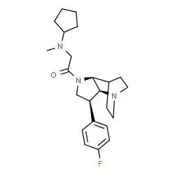 ChemSpider 2D Image | 2-[Cyclopentyl(methyl)amino]-1-[(2S,3S,6S)-3-(4-fluorophenyl)-1,5-diazatricyclo[5.2.2.0~2,6~]undec-5-yl]ethanone | C23H32FN3O
