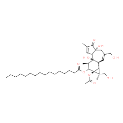 ChemSpider 2D Image | (1S,1aR,1bS,4aR,7aS,7bS,8R,9aS)-9a-Acetoxy-4a,7b-dihydroxy-1,3-bis(hydroxymethyl)-1,6,8-trimethyl-5-oxo-1a,1b,4,4a,5,7a,7b,8,9,9a-decahydro-1H-cyclopropa[3,4]benzo[1,2-e]azulen-9-yl palmitate | C38H60O9