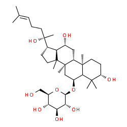ChemSpider 2D Image | (3beta,5xi,6alpha,12beta,14xi)-3,12,20-Trihydroxydammar-24-en-6-yl beta-D-glucopyranoside | C36H62O9