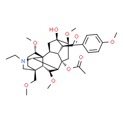ChemSpider 2D Image | (1alpha,6beta,8alpha,10alpha,14beta,16beta,17S)-20-Ethyl-13-hydroxy-1,6,16-trimethoxy-14-(4-methoxybenzoyl)-4-(methoxymethyl)aconitan-8-yl acetate | C35H49NO9