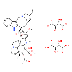 ChemSpider 2D Image | (2R,3R)-2,3-Dihydroxysuccinic acid - methyl (3beta,4beta,5alpha,12beta,19alpha)-4-acetoxy-15-[(12S,14R)-16-ethyl-12-(methoxycarbonyl)-1,10-diazatetracyclo[12.3.1.0~3,11~.0~4,9~]octadeca-3(11),4,6,8,15
-pentaen-12-yl]-3-hydroxy-16-methoxy-1-methyl-6,7-didehydroaspidospermidine-3-carboxylate (2:1) | C53H66N4O20