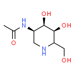 ChemSpider 2D Image | N-[(3R,4R,5S)-4,5-Dihydroxy-6-(hydroxymethyl)-3-piperidinyl]acetamide | C8H16N2O4