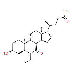 ChemSpider 2D Image | (3beta,5alpha,6E,8alpha,9beta,10alpha,13alpha,14beta,17alpha,20S)-6-Ethylidene-3-hydroxy-7-oxocholan-24-oic acid | C26H40O4