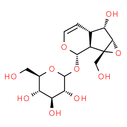 ChemSpider 2D Image | (1aS,1bS,2S,5aS,6S,6aS)-6-Hydroxy-1a-(hydroxymethyl)-1a,1b,2,5a,6,6a-hexahydrooxireno[4,5]cyclopenta[1,2-c]pyran-2-yl D-glucopyranoside | C15H22O10