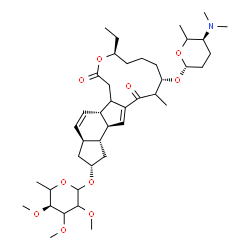 ChemSpider 2D Image | (2R,3aS,5aS,9S,13S,16aS,16bR)-13-{[(2R,5S)-5-(Dimethylamino)-6-methyltetrahydro-2H-pyran-2-yl]oxy}-9-ethyl-14-methyl-7,15-dioxo-2,3,3a,5a,5b,6,7,9,10,11,12,13,14,15,16a,16b-hexadecahydro-1H-as-indacen
o[3,2-d]oxacyclododecin-2-yl 6-deoxy-2,3,4-tri-O-methyl-L-glycero-hexopyranoside | C41H65NO10