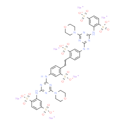 ChemSpider 2D Image | Hexasodium 2,2'-(1,2-ethenediylbis{(3-sulfonato-4,1-phenylene)imino[6-(4-morpholinyl)-1,3,5-triazine-4,2-diyl]imino})di(1,4-benzenedisulfonate) | C40H34N12Na6O20S6
