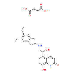 ChemSpider 2D Image | 5-{(1R)-2-[(5,6-Diethyl-2,3-dihydro-1H-inden-2-yl)amino]-1-hydroxyethyl}-8-hydroxy-2(1H)-quinolinone 2-butenedioate (1:1) | C28H32N2O7