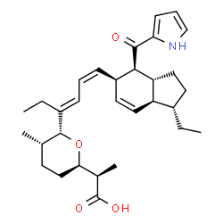 ChemSpider 2D Image | (2R)-2-[(2R,5S,6R)-6-{(3E,5Z)-6-[(1S,3aR,4S,5S,7aS)-1-Ethyl-4-(1H-pyrrol-2-ylcarbonyl)-2,3,3a,4,5,7a-hexahydro-1H-inden-5-yl]-3,5-hexadien-3-yl}-5-methyltetrahydro-2H-pyran-2-yl]propanoic acid | C31H43NO4