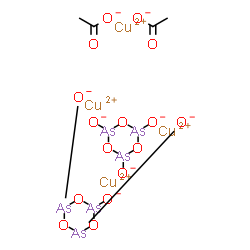 ChemSpider 2D Image | Copper(2+) acetate 1,3,5,2,4,6-trioxatriarsinane-2,4,6-triolate (2:1:1) | C4H6As6Cu4O16