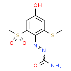 ChemSpider 2D Image | (E)-2-[4-Hydroxy-2-(methylsulfanyl)-6-(methylsulfonyl)phenyl]diazenecarboxamide | C9H11N3O4S2