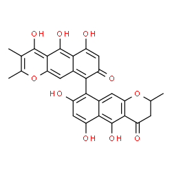 ChemSpider 2D Image | 4',5,5',6,6',8-Hexahydroxy-2,2',3'-trimethyl-2,3-dihydro-4H,8'H-9,9'-bibenzo[g]chromene-4,8'-dione | C29H22O10