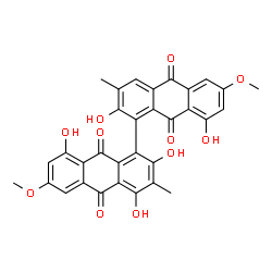 ChemSpider 2D Image | 2,2',4,8,8'-Pentahydroxy-6,6'-dimethoxy-3,3'-dimethyl-1,1'-bianthracene-9,9',10,10'-tetrone | C32H22O11