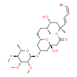ChemSpider 2D Image | (1S,5S,7R,8R,11S,13R)-5-[(1E,3Z)-4-Bromo-1,3-butadien-1-yl]-1,7-dihydroxy-5,8-dimethyl-3-oxo-4,15-dioxabicyclo[9.3.1]pentadec-13-yl 6-deoxy-2,3,4-tri-O-methyl-alpha-L-mannopyranoside | C28H45BrO10