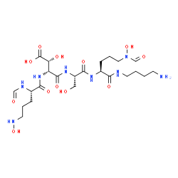 ChemSpider 2D Image | N~2~-Formyl-N~5~-hydroxy-L-ornithyl-(3R)-3-hydroxy-D-alpha-aspartyl-L-seryl-N-(4-aminobutyl)-N~5~-formyl-N~5~-hydroxy-L-ornithinamide | C23H42N8O12