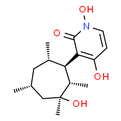 ChemSpider 2D Image | 1,4-Dihydroxy-3-[(1R,2S,3S,5R,7S)-3-hydroxy-2,3,5,7-tetramethylcycloheptyl]-2(1H)-pyridinone | C16H25NO4