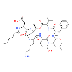 ChemSpider 2D Image | N-[(2S,5S,8S,11R,12S,15S,18S,21R)-15-(4-Aminobutyl)-5-benzyl-21-hydroxy-2-isobutyl-8-isopropyl-4,11-dimethyl-3,6,9,13,16,22-hexaoxo-10-oxa-1,4,7,14,17-pentaazabicyclo[16.3.1]docos-12-yl]-N~2~-hexanoyl
-L-alpha-asparagine | C46H72N8O12