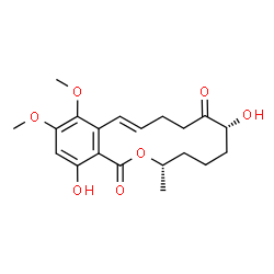 ChemSpider 2D Image | (3S,7R,11E)-7,16-Dihydroxy-13,14-dimethoxy-3-methyl-4,5,6,7,9,10-hexahydro-1H-2-benzoxacyclotetradecine-1,8(3H)-dione | C20H26O7