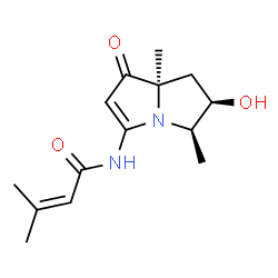 ChemSpider 2D Image | N-[(5R,6R,7aR)-6-Hydroxy-5,7a-dimethyl-1-oxo-5,6,7,7a-tetrahydro-1H-pyrrolizin-3-yl]-3-methyl-2-butenamide | C14H20N2O3