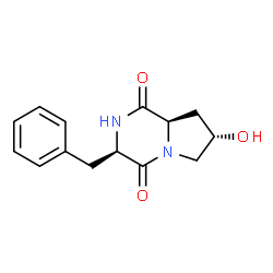 ChemSpider 2D Image | (3R,7S,8aR)-3-Benzyl-7-hydroxyhexahydropyrrolo[1,2-a]pyrazine-1,4-dione | C14H16N2O3
