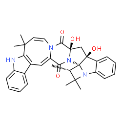 ChemSpider 2D Image | (10aR,11aS,18S,18aR)-10a,11a-Dihydroxy-6,6,17,17,18-pentamethyl-11,11a,17,18-tetrahydro-5H-azeto[1,2-a]indolo[3''',2''':4'',5'']azocino[1'',2'':4',5']pyrazino[1',2':1,5]pyrrolo[2,3-b]indole-10,20(6H,1
0aH)-dione | C32H32N4O4