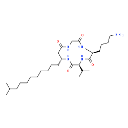 ChemSpider 2D Image | (3S,6S,13R)-6-(4-Aminobutyl)-3-isopropyl-13-(10-methylundecyl)-1,4,7,10-tetraazacyclotridecane-2,5,8,11-tetrone | C28H53N5O4