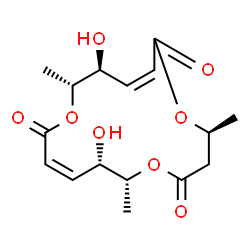 ChemSpider 2D Image | (4S,7Z,9S,10R,13Z,15S,16R)-9,15-Dihydroxy-4,10,16-trimethyl-1,5,11-trioxacyclohexadeca-7,13-diene-2,6,12-trione | C16H22O8