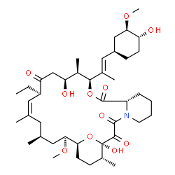 ChemSpider 2D Image | (1R,9S,12S,13R,14S,17R,18Z,21S,23S,24S,27R)-17-Ethyl-1,14-dihydroxy-12-{(1E)-1-[(1R,3R,4R)-4-hydroxy-3-methoxycyclohexyl]-1-propen-2-yl}-23-methoxy-13,19,21,27-tetramethyl-11,28-dioxa-4-azatricyclo[22
.3.1.0~4,9~]octacos-18-ene-2,3,10,16-tetrone | C42H67NO11