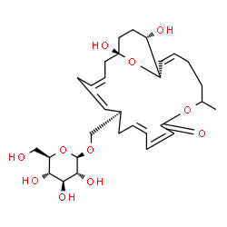 ChemSpider 2D Image | [(1S,2Z,11Z,14R,17Z,20S,23S)-20,23-Dihydroxy-6-methyl-8-oxo-7,24-dioxabicyclo[18.3.1]tetracosa-2,9,11,15,17-pentaen-14-yl]methyl beta-D-glucopyranoside | C30H44O11