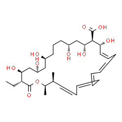 ChemSpider 2D Image | (2R,3S,12Z,14R,15R,16R,18R,22S,24S,26S,27R)-27-Ethyl-14,16,18,22,24,26-hexahydroxy-2,3-dimethyl-28-oxooxacyclooctacosa-4,6,8,10,12-pentaene-15-carboxylic acid | C32H50O10