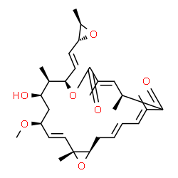 ChemSpider 2D Image | (1R,2E,4S,6R,7R,8R,11E,13S,15E,17E,20R)-6-Hydroxy-4-methoxy-1,7,11,13,15-pentamethyl-8-{(E)-2-[(2R,3R)-3-methyl-2-oxiranyl]vinyl}-9,21-dioxabicyclo[18.1.0]henicosa-2,11,15,17-tetraene-10,14-dione | C30H42O7