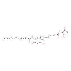 ChemSpider 2D Image | (2E,4E,6E)-N-[(3S,4R)-3,4-Dihydroxy-3-{(1E,3E,5E)-7-[(2-hydroxy-5-oxo-1-cyclopenten-1-yl)amino]-7-oxo-1,3,5-heptatrien-1-yl}-6-oxo-1-cyclohexen-1-yl]-10-methyl-2,4,6-undecatrienamide | C30H36N2O7
