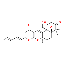 ChemSpider 2D Image | (4aS,6aR,12bR)-4a-Hydroxy-12b-(hydroxymethyl)-4,4,6a-trimethyl-9-[(1E,3E)-1,3-pentadien-1-yl]-1,4a,5,6,6a,12b-hexahydro-2H,11H-benzo[f]pyrano[2,3-b]chromene-3,11(4H)-dione | C25H30O6