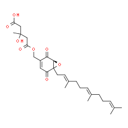 ChemSpider 2D Image | 5-({(1S)-2,5-Dioxo-6-[(2E,6E)-3,7,11-trimethyl-2,6,10-dodecatrien-1-yl]-7-oxabicyclo[4.1.0]hept-3-en-3-yl}methoxy)-3-hydroxy-3-methyl-5-oxopentanoic acid | C28H38O8