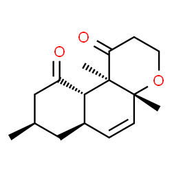 ChemSpider 2D Image | (4aR,6aR,8R,10aS,10bR)-4a,8,10b-Trimethyl-2,3,6a,7,8,9,10a,10b-octahydro-1H-benzo[f]chromene-1,10(4aH)-dione | C16H22O3