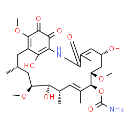 ChemSpider 2D Image | (6R,8S,9S,10E,12S,13R,14S,16R)-6,13,22-Trihydroxy-8,14,19-trimethoxy-4,10,12,16-tetramethyl-3,20,21-trioxo-2-azabicyclo[16.3.1]docosa-1(22),4,10,18-tetraen-9-yl carbamate | C29H42N2O11