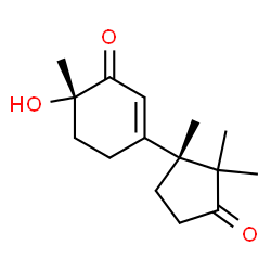 ChemSpider 2D Image | (6S)-6-Hydroxy-6-methyl-3-[(1R)-1,2,2-trimethyl-3-oxocyclopentyl]-2-cyclohexen-1-one | C15H22O3