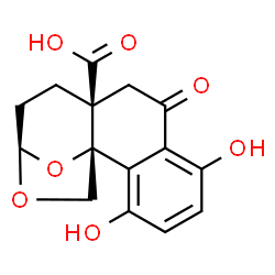 ChemSpider 2D Image | (1S,10S,13R)-3,6-Dihydroxy-8-oxo-14,16-dioxatetracyclo[11.2.1.0~1,10~.0~2,7~]hexadeca-2,4,6-triene-10-carboxylic acid | C15H14O7