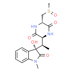 ChemSpider 2D Image | (3S,6S)-3-{(1R)-1-[(3S)-3-Hydroxy-1-methyl-2-oxo-2,3-dihydro-1H-indol-3-yl]ethyl}-6-{[(S)-methylsulfinyl]methyl}-2,5-piperazinedione | C17H21N3O5S