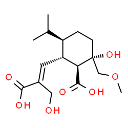 ChemSpider 2D Image | (1S,2S,5R,6S)-6-[(1E)-2-Carboxy-3-hydroxy-1-propen-1-yl]-2-hydroxy-5-isopropyl-2-(methoxymethyl)cyclohexanecarboxylic acid | C16H26O7
