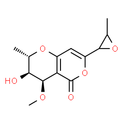 ChemSpider 2D Image | (2S,3S,4R)-3-Hydroxy-4-methoxy-2-methyl-7-(3-methyl-2-oxiranyl)-3,4-dihydro-2H,5H-pyrano[4,3-b]pyran-5-one | C13H16O6