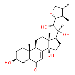ChemSpider 2D Image | (3S,5R,9R,10R,13R,14S,17S)-17-{(1R,2S)-1-[(2R,3R,4R)-3,4-Dimethyltetrahydro-2-furanyl]-1,2-dihydroxy-2-propanyl}-3,14-dihydroxy-10,13-dimethyl-1,2,3,4,5,9,10,11,12,13,14,15,16,17-tetradecahydro-6H-cyc
lopenta[a]phenanthren-6-one (non-preferred name) | C28H44O6